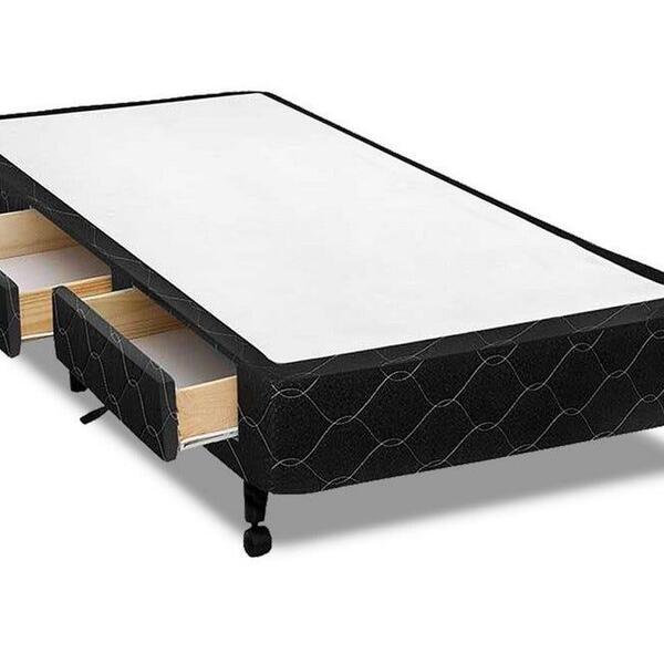 Cama Box Castor Solteiro Poli Preto Com 2 Gavetas 100x200x27cm