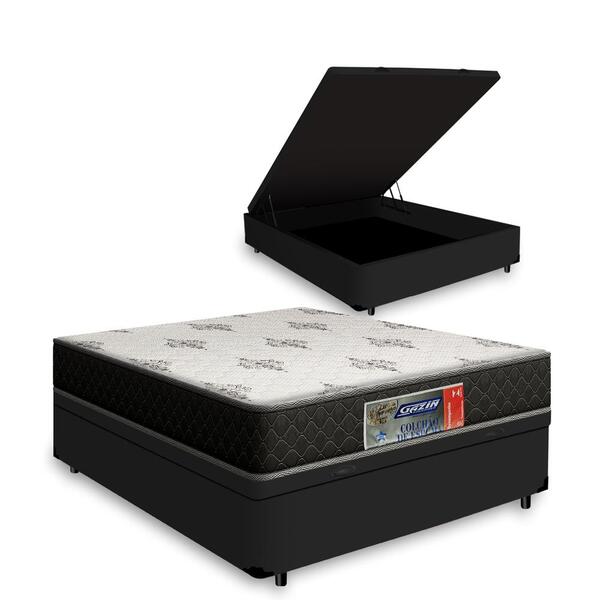 Cama Box Com Baú Casal Preta + Colchão De Espuma D33 - Gazin
