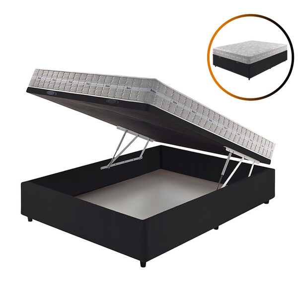 Cama Box Com Baú Casal Preta + Colchão Molas Ensacadas Alabam