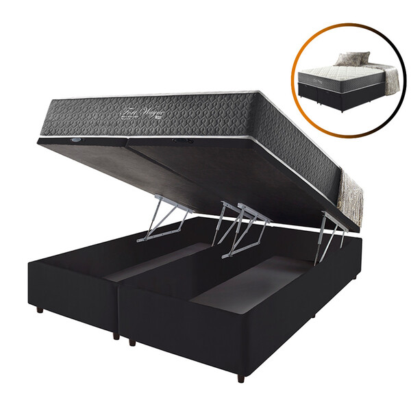 Cama Box Com Baú King Preto + Colchão Molas Ensacadas Suporte