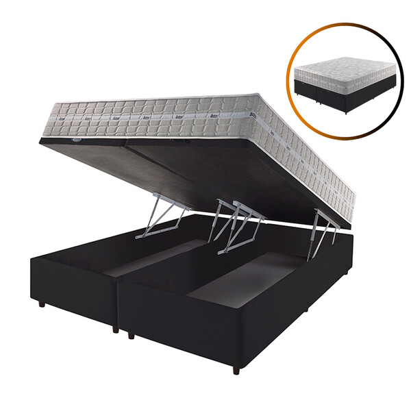 Cama Box Com Baú King Size Preta + Colchão Molas Ensacadas Al