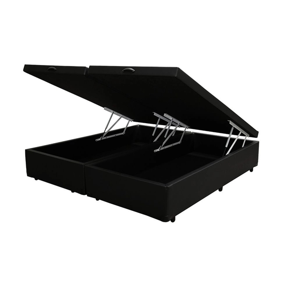 Cama Box Com Bau Pistão A Gás Queen Size Preta Bipartida