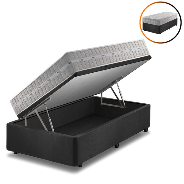 Cama Box Com Baú Preta + Colchão Solteiro Twin Size Molas Ens