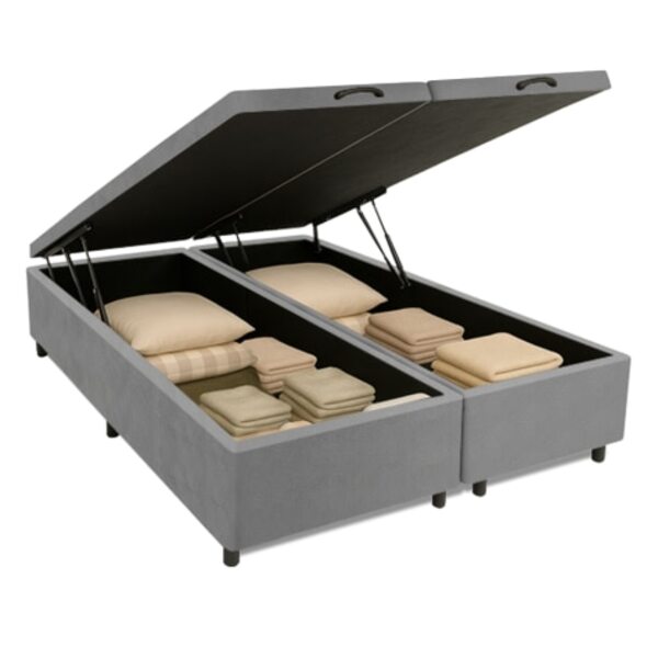 Cama Box Com Baú Queen 1,58m Prince Suede Cinza