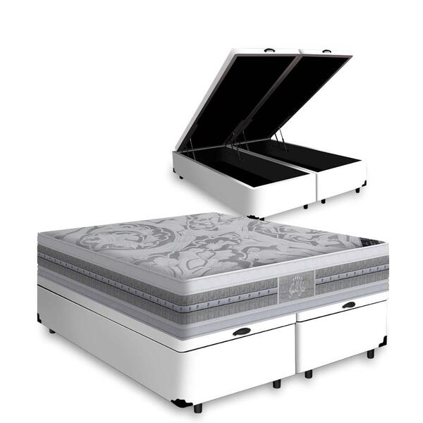 Cama Box Com Baú Queen Branca + Colchão De Molas Ensacadas -