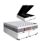 Cama Box Com Baú Queen Branca + Colchão De Molas Ensacadas -