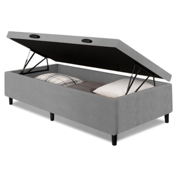 Cama Box Com Baú Solteiro 0,88 Com 41cm De Altura Prince Cinza