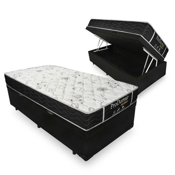 Cama Box Com Baú Solteiro+colchão De Molas 88x188x64cm Preto