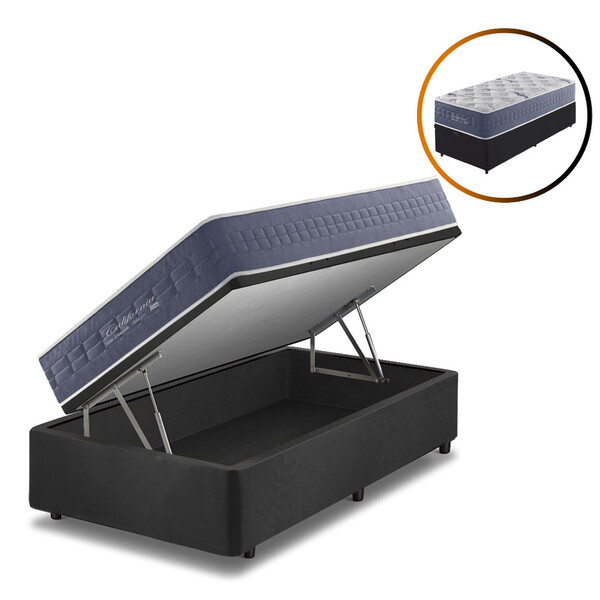 Cama Box Com Baú Solteiro King Preto + Colchão Molas Ensacada
