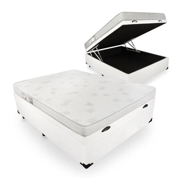 Cama Box Com Baú Viúva + Colchão Ortobom 128x188x54cm Branco