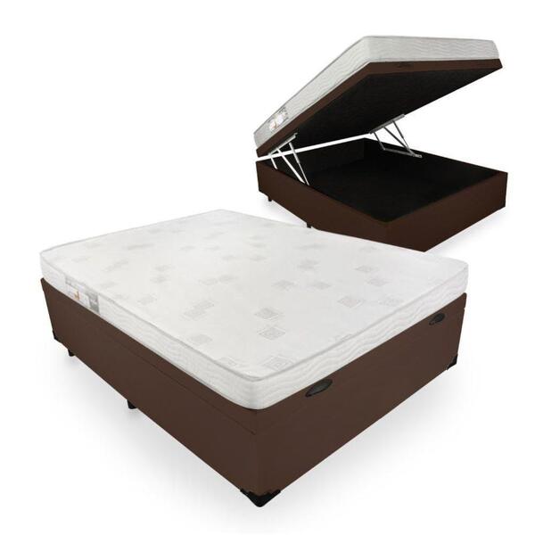 Cama Box Com Baú Viúva + Colchão Ortobom 128x188x54cm Marrom