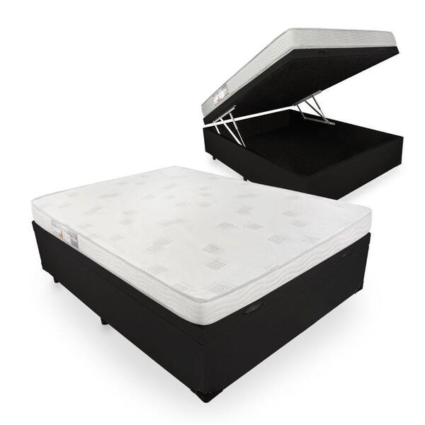 Cama Box Com Baú Viúva + Colchão Ortobom 128x188x54cm Preto