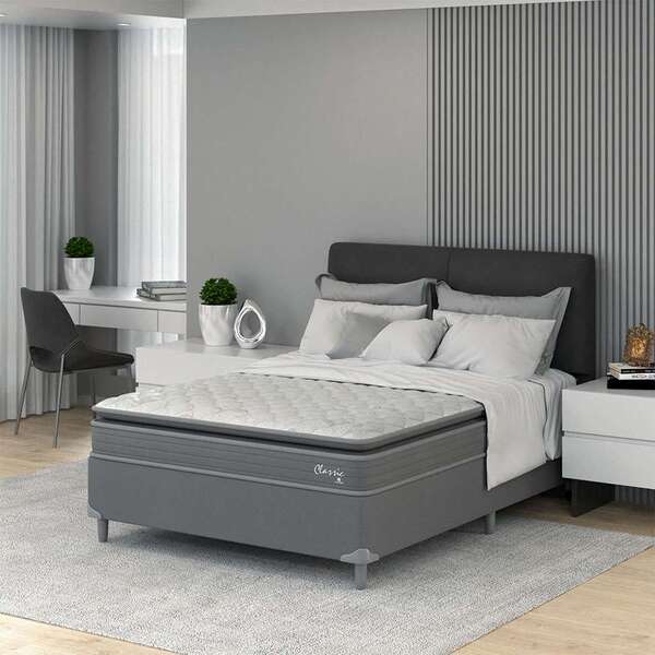 Cama Box Com Colchão Casal Classic Com Espuma D40 (66x138x188
