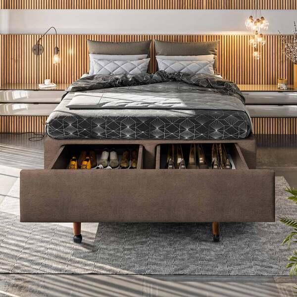 Cama Box Com Sapateira Solteiro 88x188x30 Cm Móveis Digital -