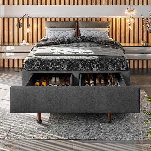 Cama Box Com Sapateira Solteiro 96x203x30 Cm Móveis Digital -