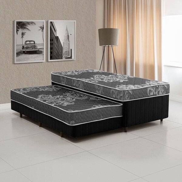 Cama Box Conjugada Solteiro Com Auxiliar Colchões Sensor Preto