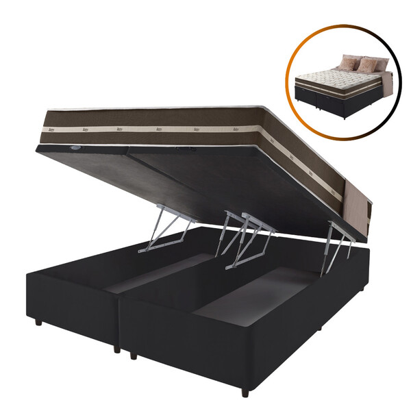 Cama Box King Baú Preto + Colchão Molas Ensacadas Las Vegas 1