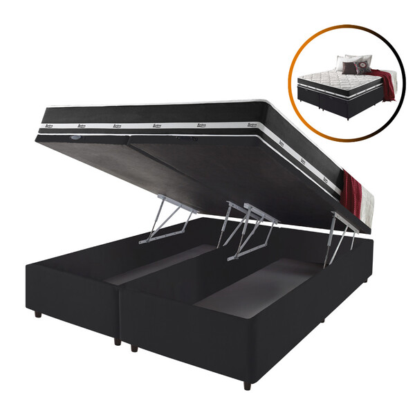 Cama Box King Baú Preto + Colchão Molas Ensacadas Los Angeles