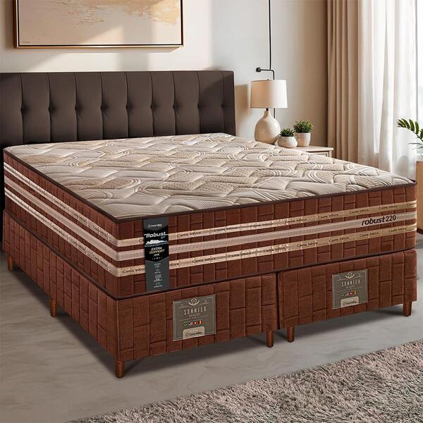 Cama Box King Colchão + Box 193x203x76 Com Espuma Látex Robust Gel