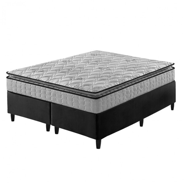 Cama Box King Preto + Colchão  Espuma D33 Pillow Top Hanover