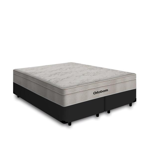 Cama Box Queen Preta + Colchão Ortobom De Molas Ensacadas - A