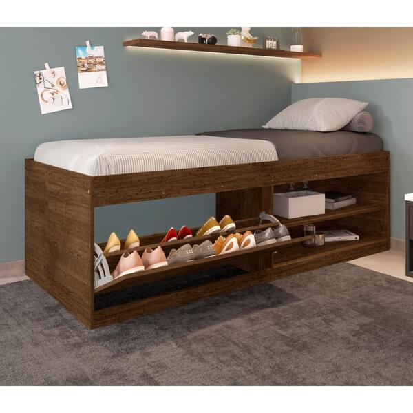 Cama Box Sapateira Moal Malbec Com Colchão