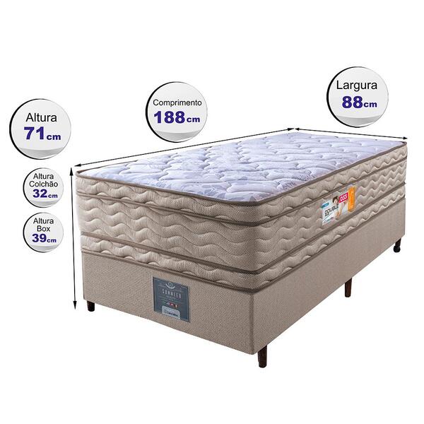 Cama Box Solteiro Colchão + Box 88x188x71 Double Face Espuma D33