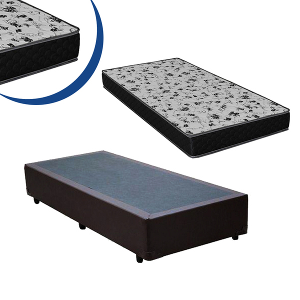 Cama Box Solteiro Colchão Espuma D33 Bordado + Box Sintético