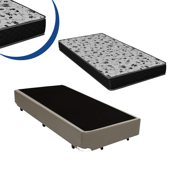 Cama Box Solteiro Colchão Espuma D33 Bordado + Box Sintético