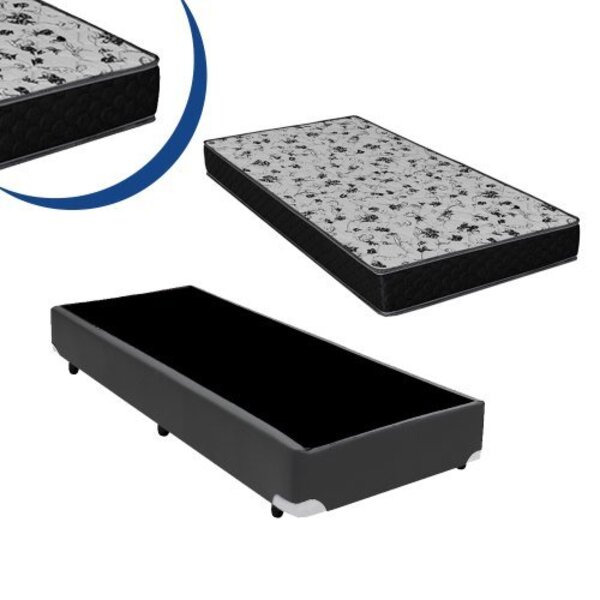 Cama Box Solteiro Colchão Espuma D33 Bordado + Box Sintético
