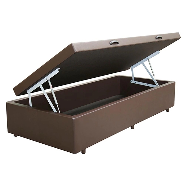 Cama Box Solteiro Com Baú Pistão A Gás Marrom