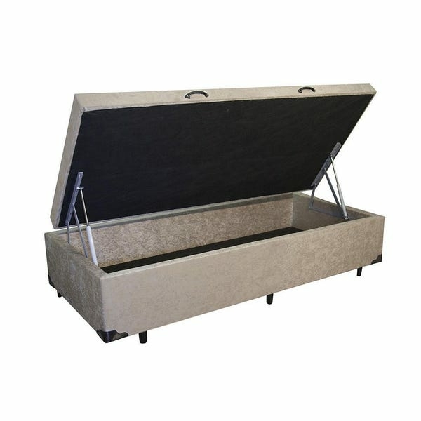 Cama Box Solteiro Com Baú Pistão A Gás Suede Bege
