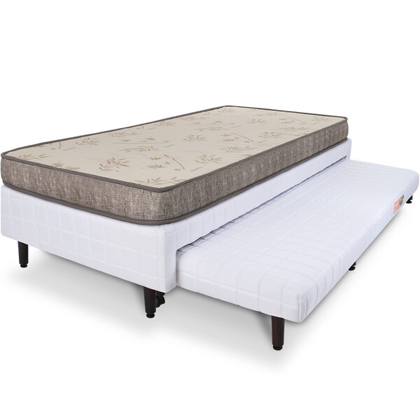 Cama Box Solteiro Com Cama Auxiliar + Colchão De Espuma Antia