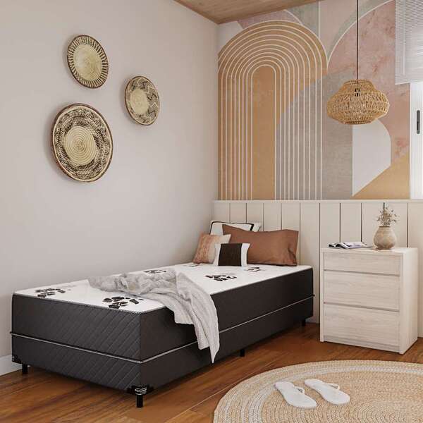 Cama Box Solteiro Conjugada Milão D28 Ortopédico Floral E Pre