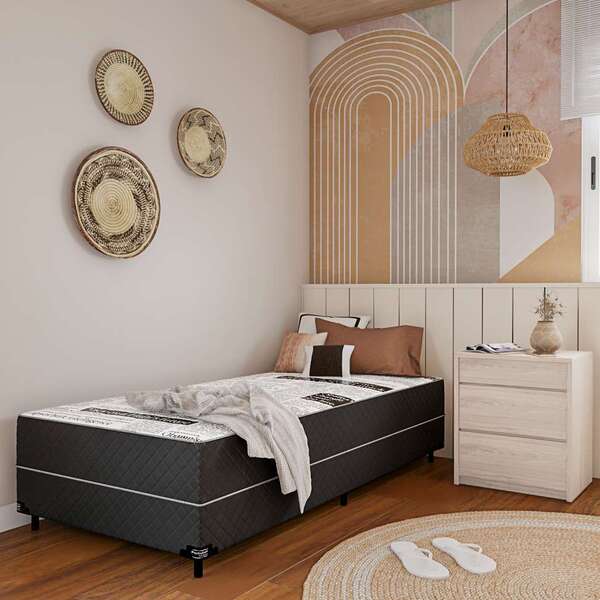 Cama Box Solteiro Conjugada Milão D28 Ortopédico Preta