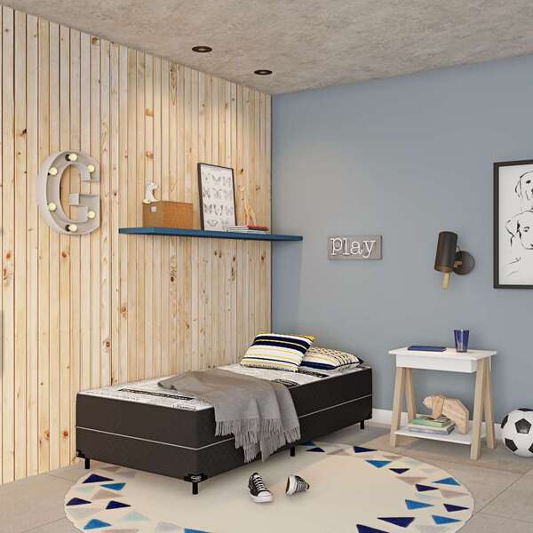 Cama Box Solteiro Conjugada Roma D28 Ortopédico Preta