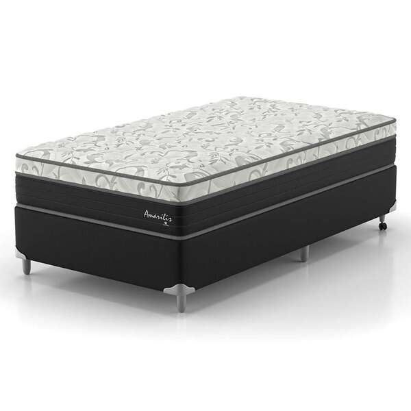 Cama Box Solteiro King Amarilis Com Colchão D33 Preta E Branca