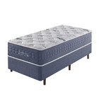 Cama Box Solteiro King Azul + Colchão Molas Ensacadas Visco G