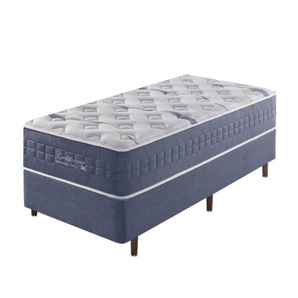 Cama Box Solteiro King Azul + Colchão Molas Ensacadas Visco G