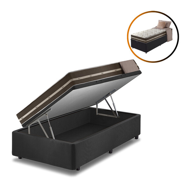 Cama Box Solteiro King Baú Preto + Colchão Molas Ensacadas La