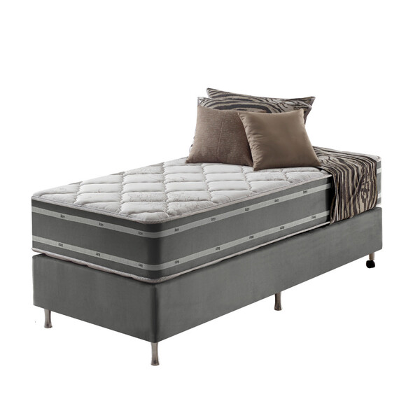 Cama Box Solteiro King Cinza + Colchão Ortopédico Espuma D33