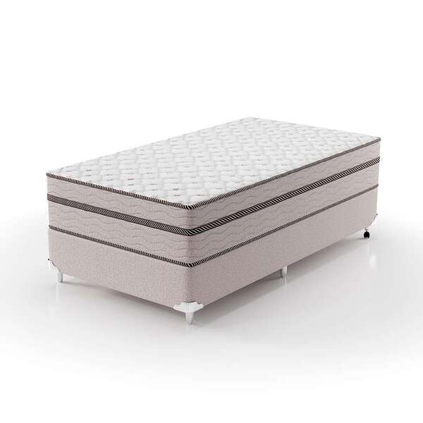 Cama Box Solteiro King Com Colchão Sonhare Mola Ensacada Bege