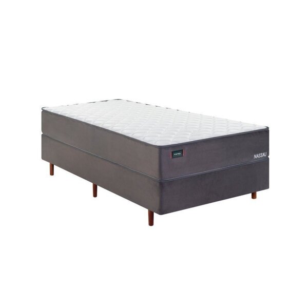Cama Box Solteiro Molas Superlastic Nassau Mannes Cinza