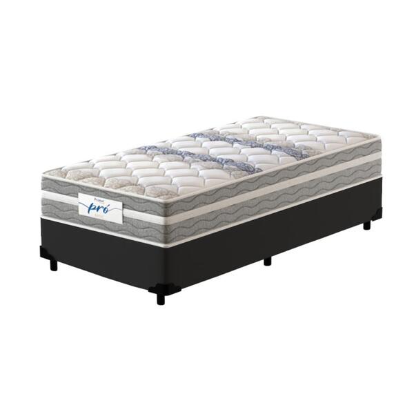 Cama Box Solteiro Preta + Colchão De Molas Prolastic - Probel