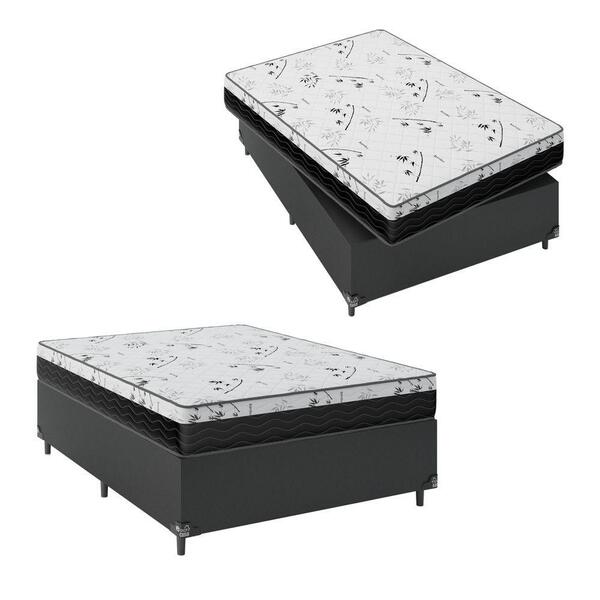 Cama Box Viúva + Colchão D33 One Face - Couro Preto