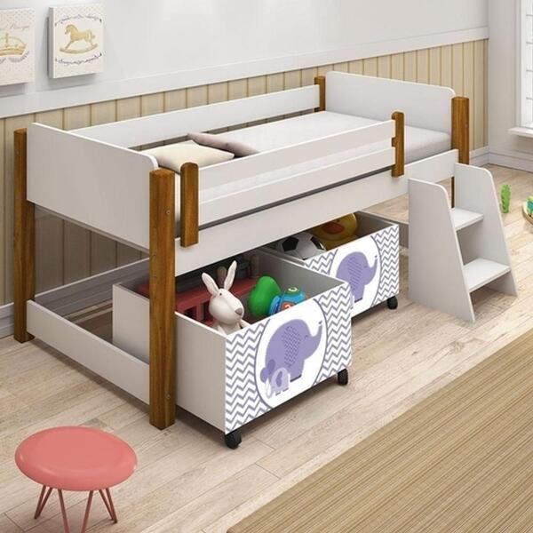 Cama Branco Com 2 Nichos Adesivadas Filhote E Escadinha