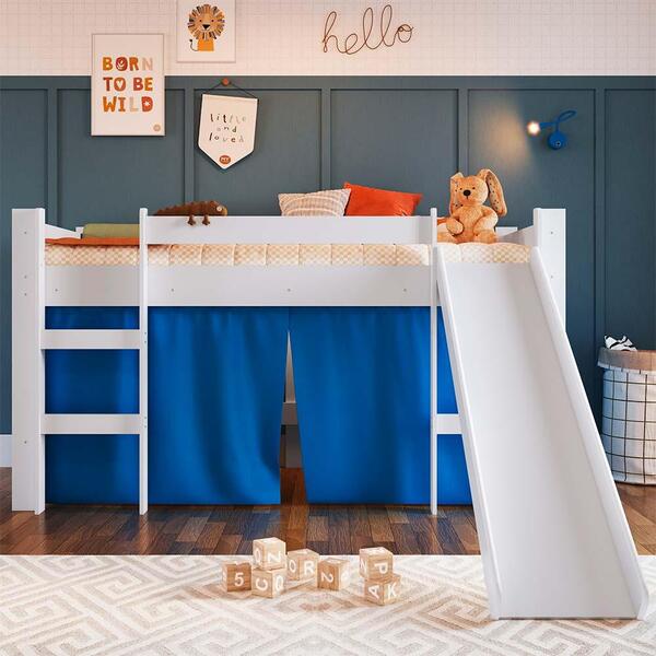 Cama Cabana Infantil Montessoriana Com Escorregador Branco E