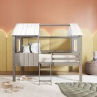 Cama Cabana Teddi Casal Cinza Madeira Maciça  Cinza Rústico/b