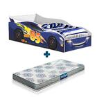 Cama Carro Azul Infantil Blue Gabrielli Móveis Com Colchão Pr