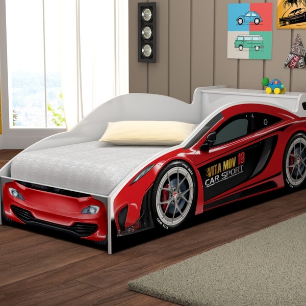 Cama Carro Com Baú Lizzy Juvenil Vermelho